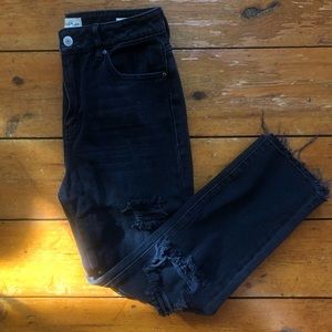Black High Waisted Ripped Mom Jeans